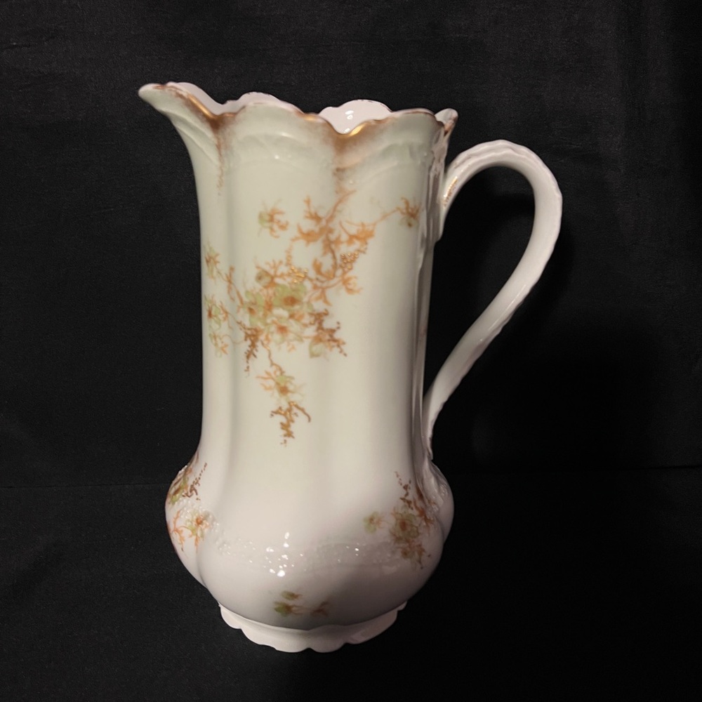 Antique Limoges A. Lanternier Porcelain Hand Painted Embossed Floral Pitcher